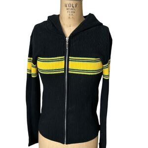 Emanuel Ungaro Liberte Ribbed Cardigan Zip Sweater with Hood Hoodie Size P